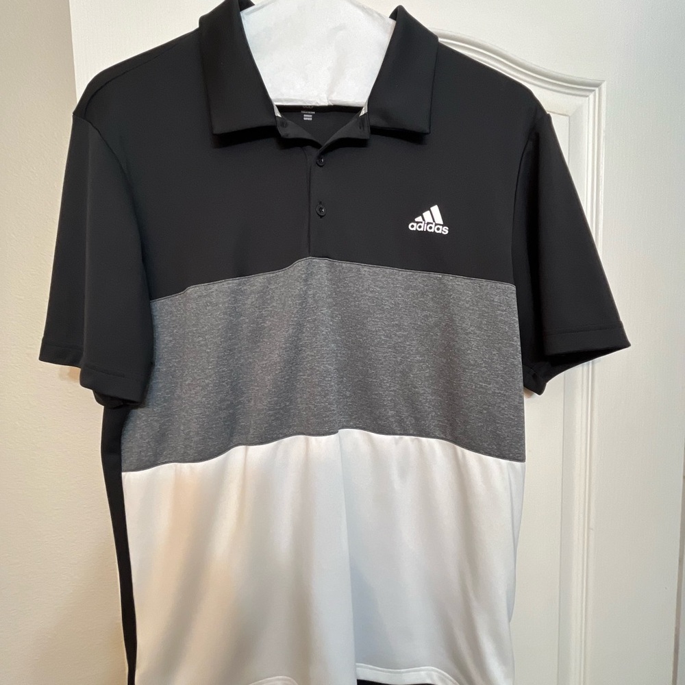 Adidas Men's Polo in Black, Gray, and White